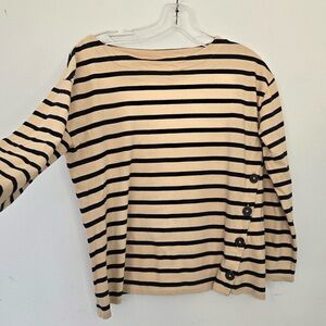 J.Jill Striped Boatneck Top XS Petite Cotton Button Detail